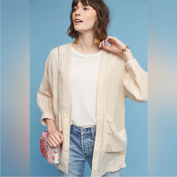 Anthropologie Hei Hei Gold Metallic Kimono Cardigan - Picture 6 of 6